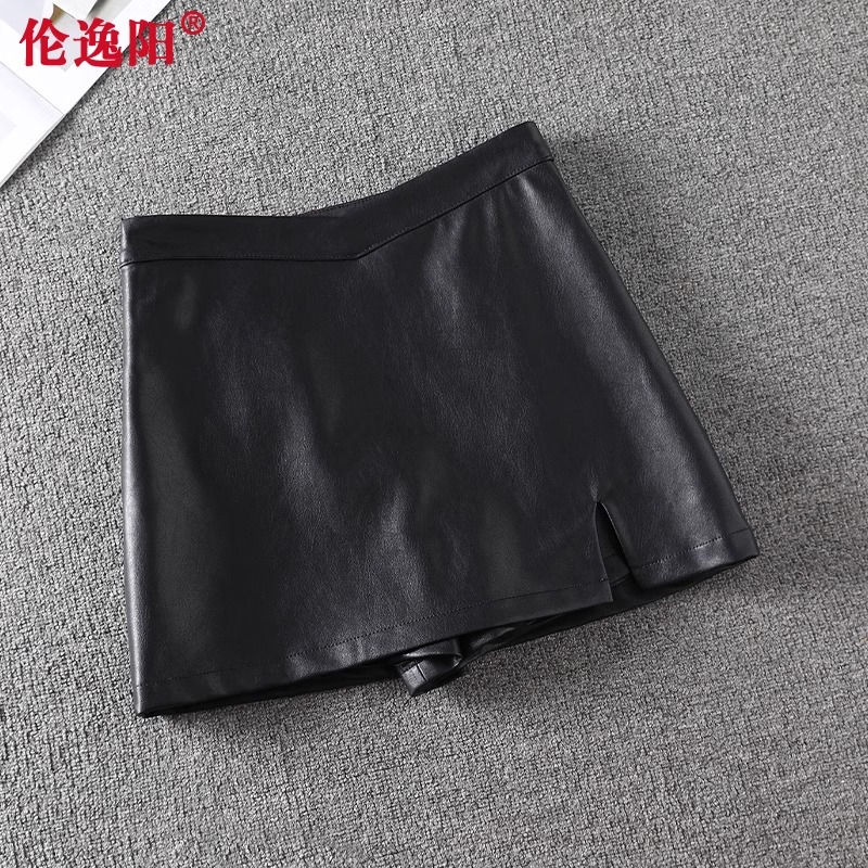 黑色PU皮裙半身裙女2025春秋季新款爆款高腰包臀短裙开叉a字裙裤