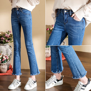 休闲九分裤 高腰弹力牛仔裤 潮 阔脚裤 修身 女2026夏新款 简约微喇叭裤