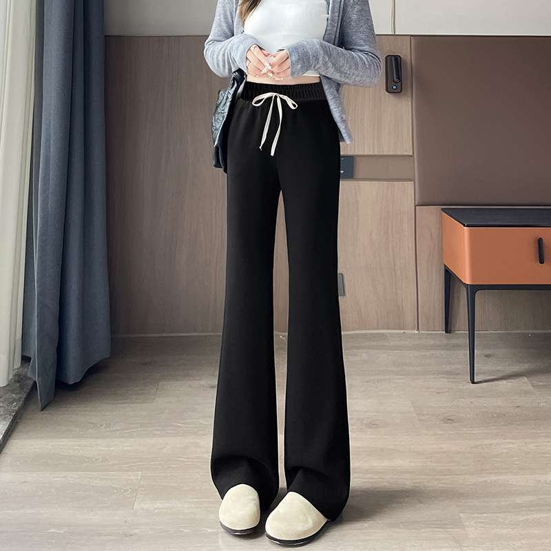 加肥加大码胖mm200斤加绒针织仿羊绒微喇裤女2025秋冬高腰休闲裤