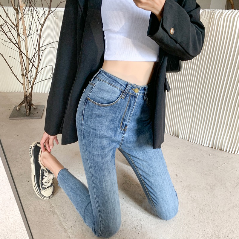 紧身薄款牛仔裤女春夏季高腰高弹
