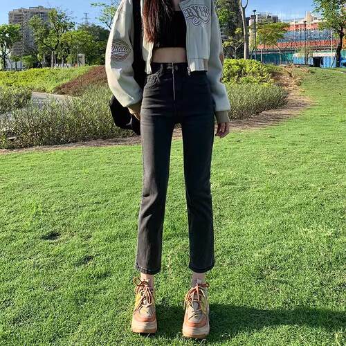 窄版直筒牛仔裤女小个子春夏薄款