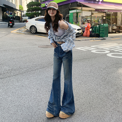 美式复古微喇牛仔裤女2025夏季