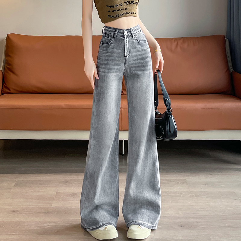 浅灰色刺绣微喇牛仔裤女2025秋冬