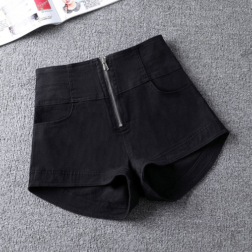 黑色拉链高腰牛仔短裤女春秋2025