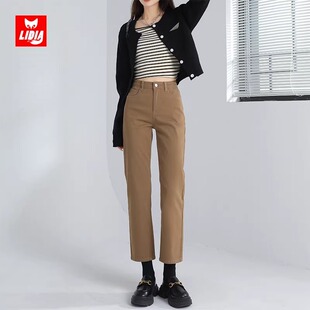 卡其色直筒牛仔裤女2026春季流行新款高腰九分裤女士法棍烟管裤子