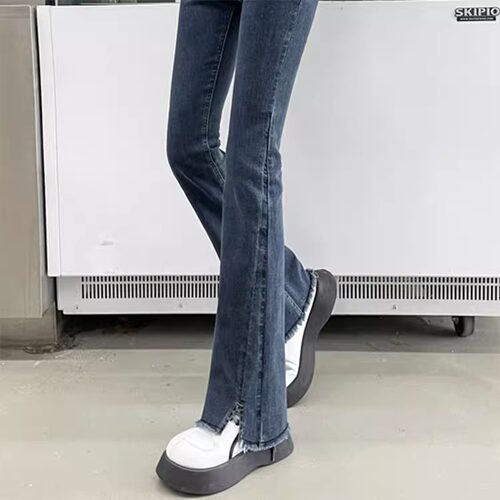 超高腰微喇牛仔裤女开叉2026春秋