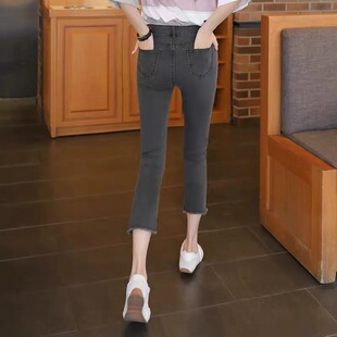 烟灰色直筒牛仔裤女2026年春夏薄款小个子女士八九分高腰烟管裤子