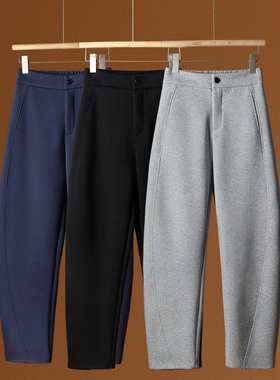 黑色弯刀裤女2025年春秋冬高腰花灰色窄版加绒垂感卫裤镰刀阔腿裤