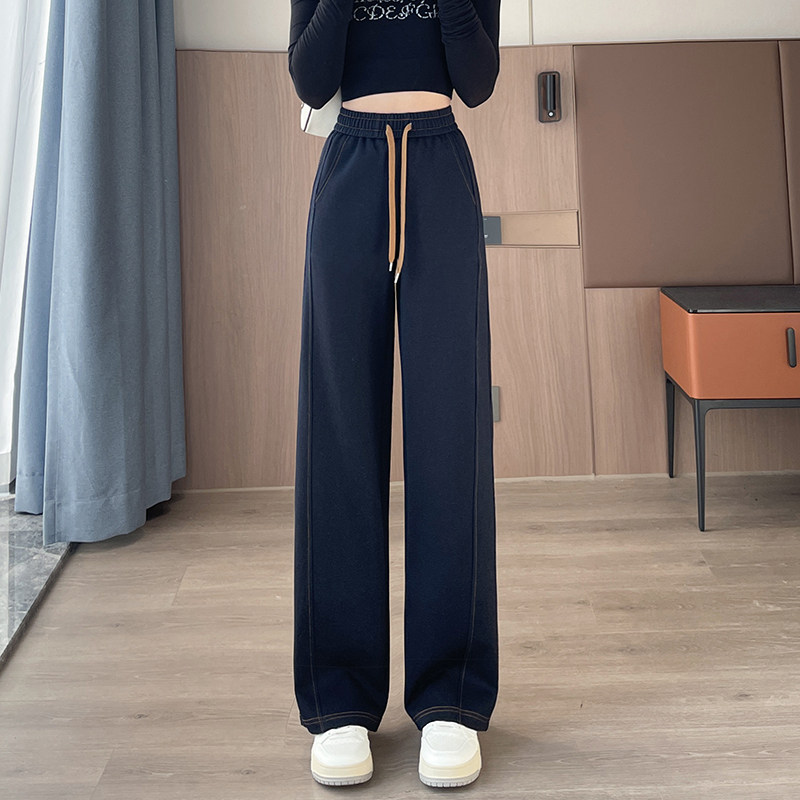 窄版阔腿牛仔裤女2025秋冬季高腰显瘦加绒加厚裤子宽松休闲直筒裤,女装/女士精品,休闲裤,淘宝优惠券,粉丝福利购,淘宝优惠卷