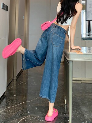 阔腿八分薄款牛仔2026夏显瘦