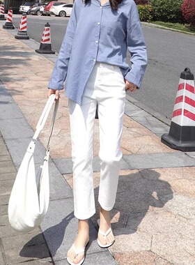 今年流行白色烟管直筒牛仔裤女显瘦2025年夏季新款小个子九分裤子