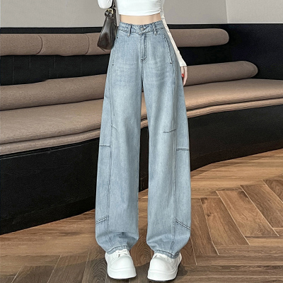 浅色阔腿牛仔裤女2026春夏新款小