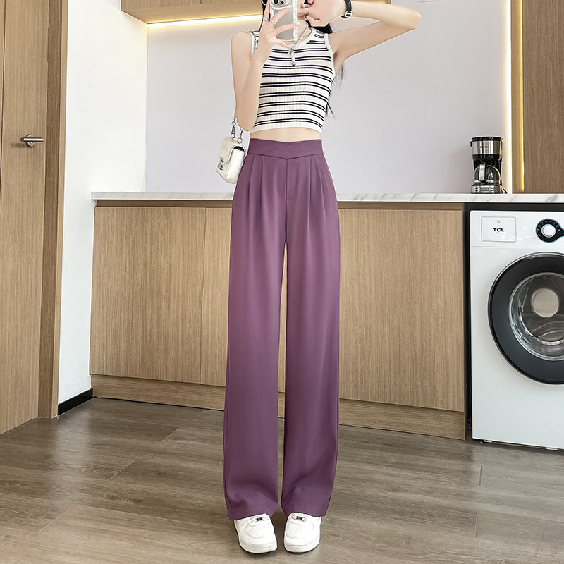 沙漏腰西装阔腿裤后松紧腰直筒长裤女2025夏季梨形身材拖地休闲裤
