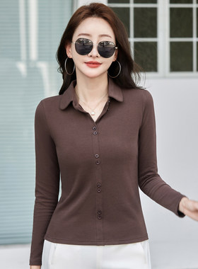 精梳棉翻领长袖女士秋季polo衬衫