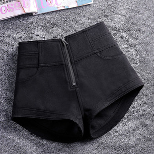 小个子高腰a字阔腿裤 辣妹靴裤 女外穿冬加厚爆款 黑色毛呢短裤