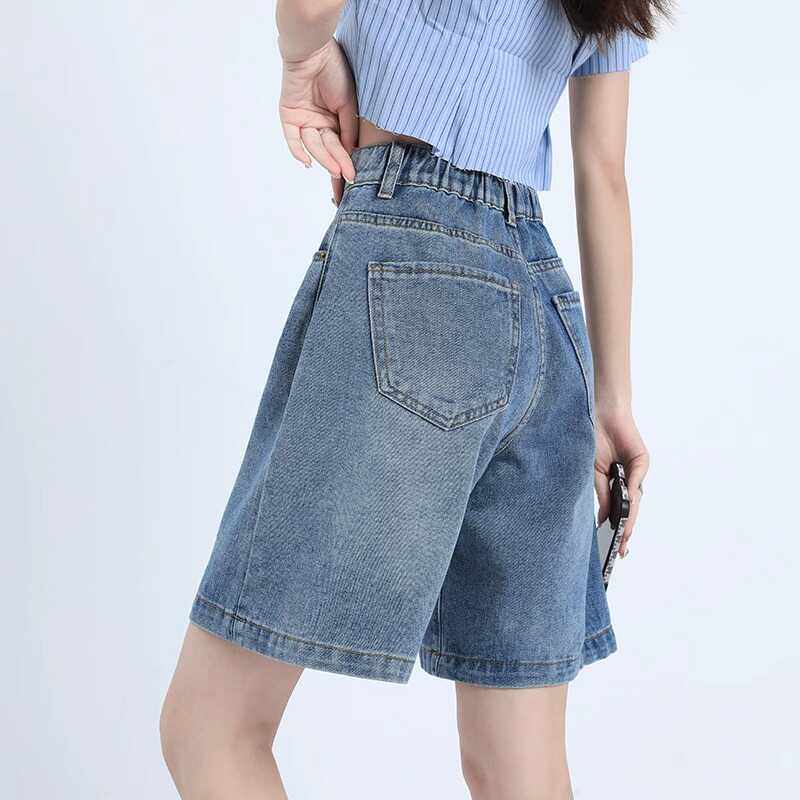 后腰松紧五分牛仔短裤女夏季薄款图片