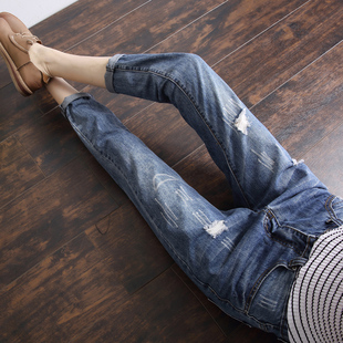 九分宽松老爹裤 高腰显瘦小脚直筒裤 女春夏2026新款 破洞哈伦牛仔裤