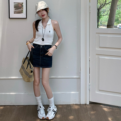 复古包臀牛仔短裙女2025夏季