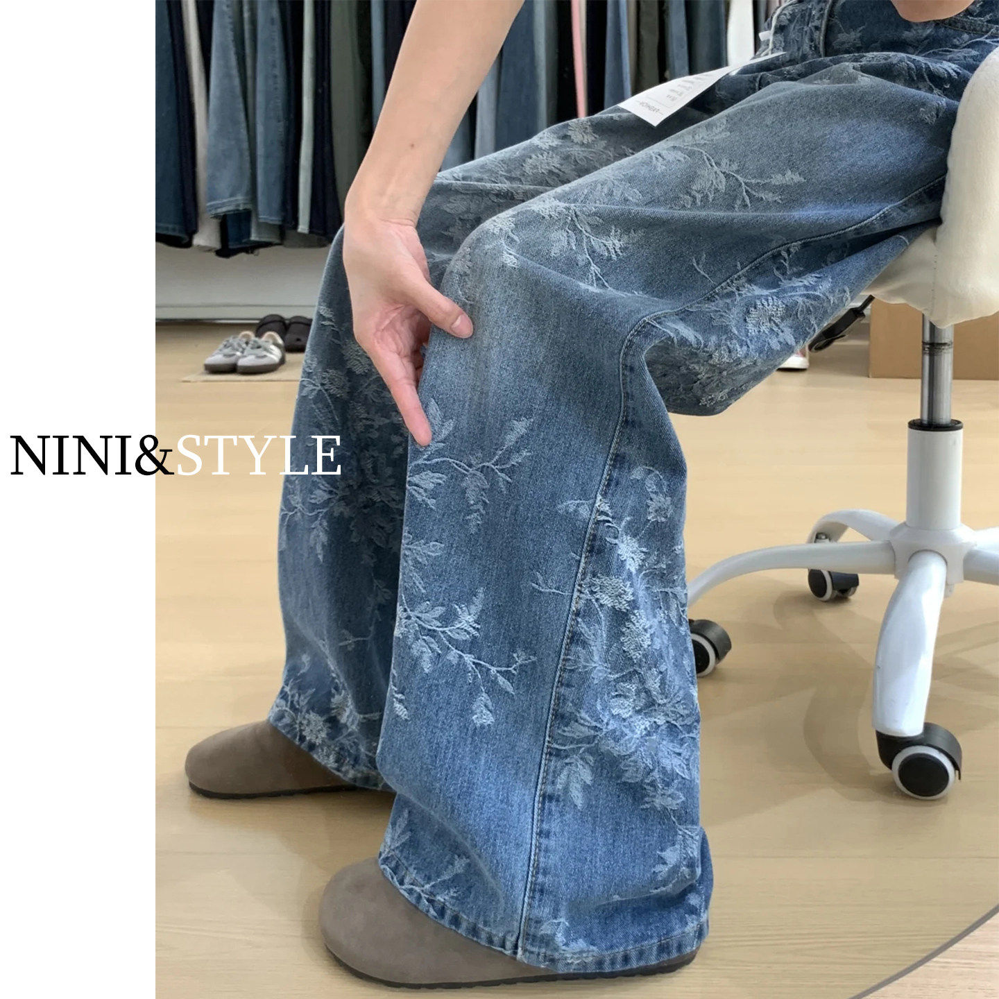 提花刺绣牛仔裤女2026年春秋新款高腰宽松阔腿裤复古直筒拖地裤子,女装/女士精品,牛仔裤,淘宝优惠券,粉丝福利购,淘宝优惠卷