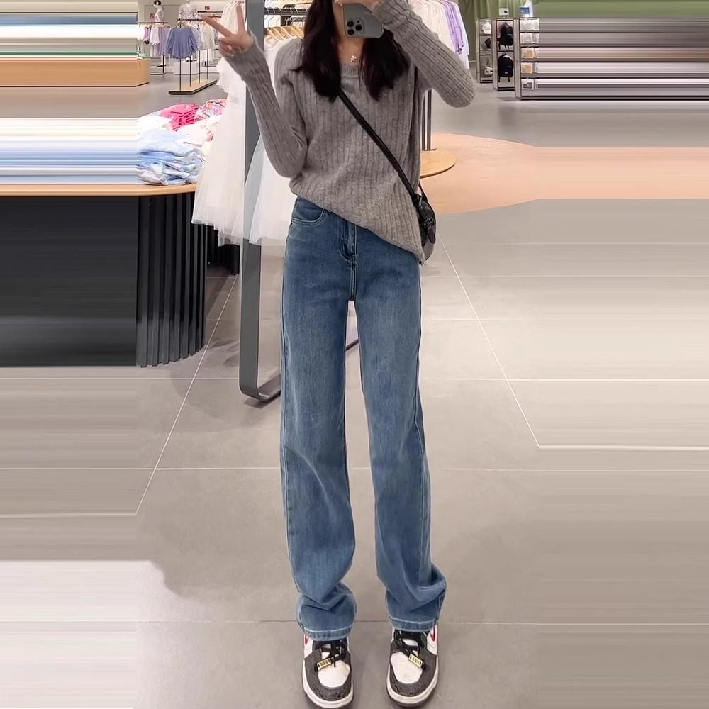 直筒牛仔裤长裤薄款棉2025春显瘦