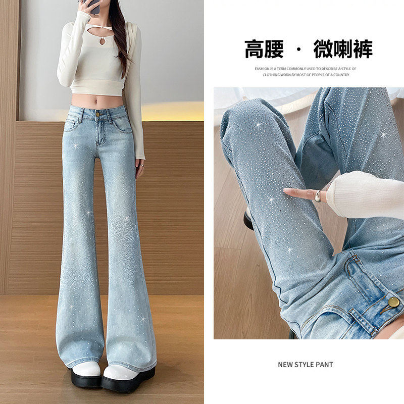 闪闪烫钻微喇叭牛仔裤女春图片