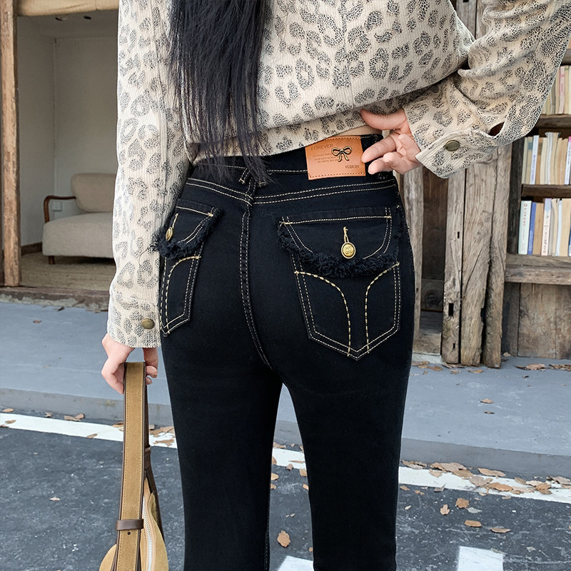 黑色九分高腰牛仔裤女2026春秋新款显瘦紧身小脚靴裤弹力铅笔裤潮
