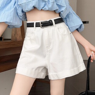 夏季小个子高腰白色短裤女款2025新款大码卷边休闲宽松阔腿牛仔裤