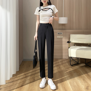 黑色冰丝雪纺西装裤女2026夏季薄款小个子直筒休闲九分哈伦烟管裤