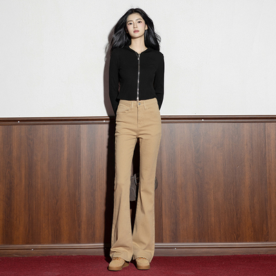 韩系喇叭裤女修身显瘦秋冬薄绒