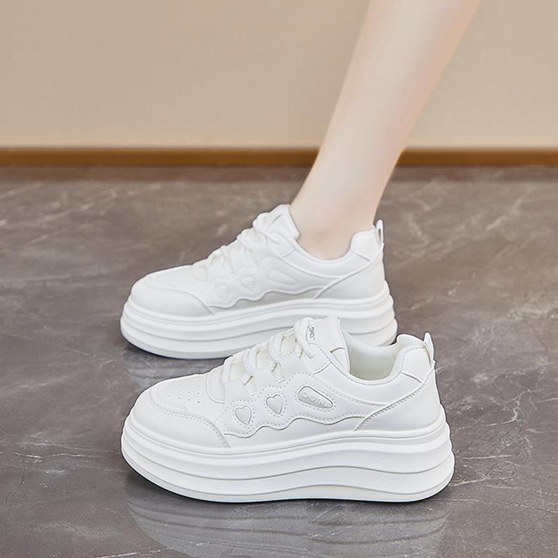 厚底小白鞋女款2025新款秋季配阔腿裤松糕鞋小个子增高老爹运动鞋