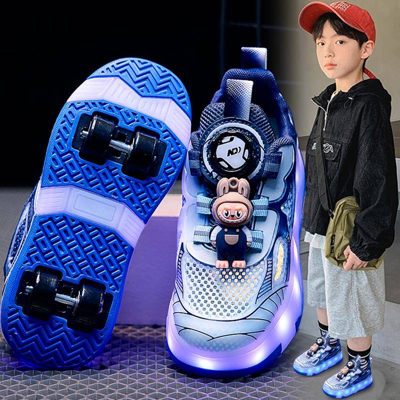 男童暴走鞋四轮夏季2025新款拉布布儿童带轮子学生轮滑鞋亮灯男孩