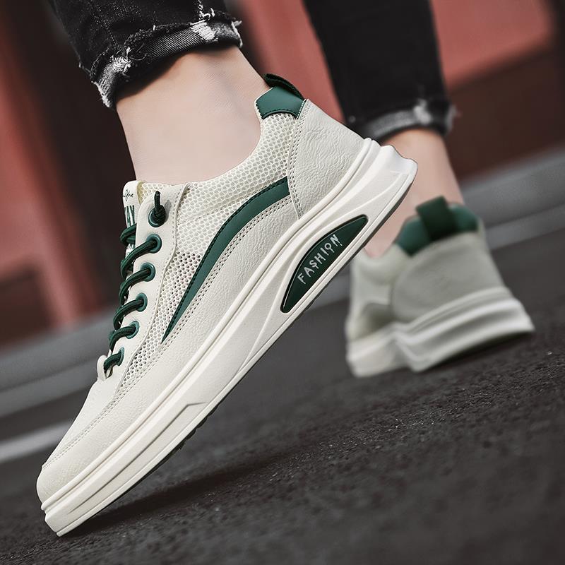 男鞋秋季2025年新款透气网面运动休闲板鞋一脚蹬夏季厚底小白潮鞋
