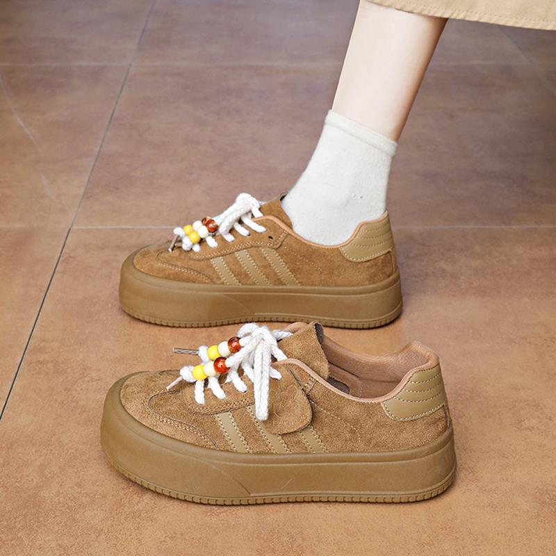 板鞋女2025新款秋季厚底增高运动鞋棕色覆古德训鞋休闲百搭面包鞋