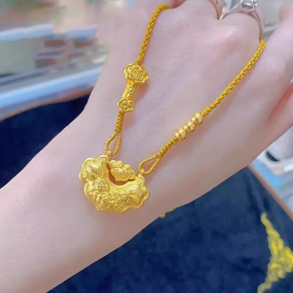 新款复古双鱼如意锦鲤黄金色吊坠