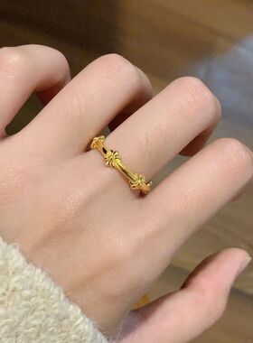 黄金色鸢尾花戒指女新款小众戒子