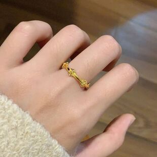 黄金色鸢尾花戒指女新款小众戒子指环精致简约高级感时尚通勤款