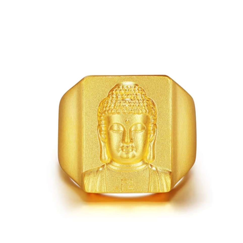 金色古法福慧佛头戒指平安纳福活