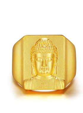 金色古法福慧佛头戒指平安纳福活