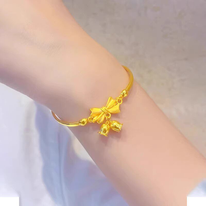 黄金色蝴蝶结手镯铃兰花手链女款