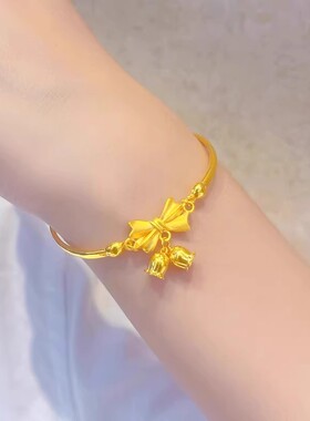 黄金色蝴蝶结手镯铃兰花手链女款