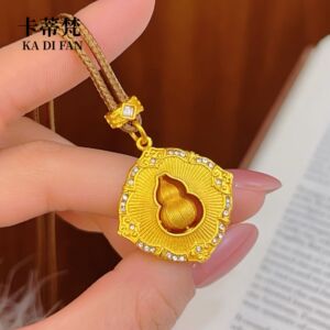 新中式沙金点钻拉丝葫芦四方如意吊坠项链可旋转福禄挂坠锁骨链