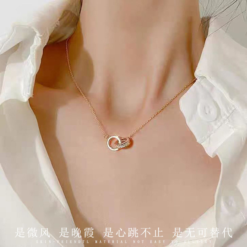 环环相扣项链女韩版轻奢高级感百搭锁骨颈链送女朋友闺蜜通勤吊坠