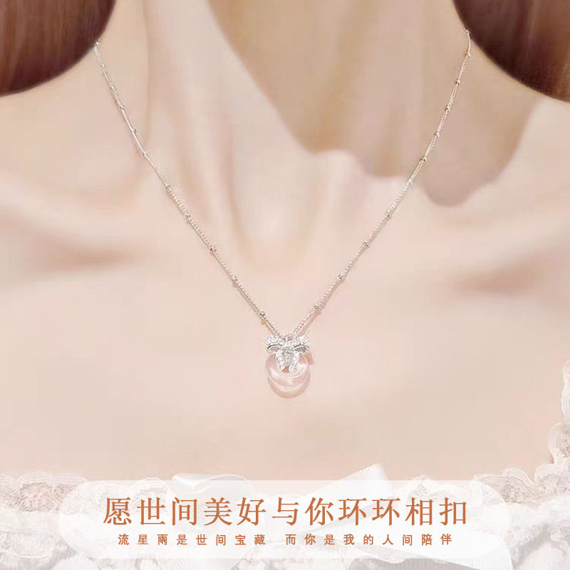新中式蝴蝶结平安扣项链女轻奢小众水晶通勤款吊坠送女友生日礼物