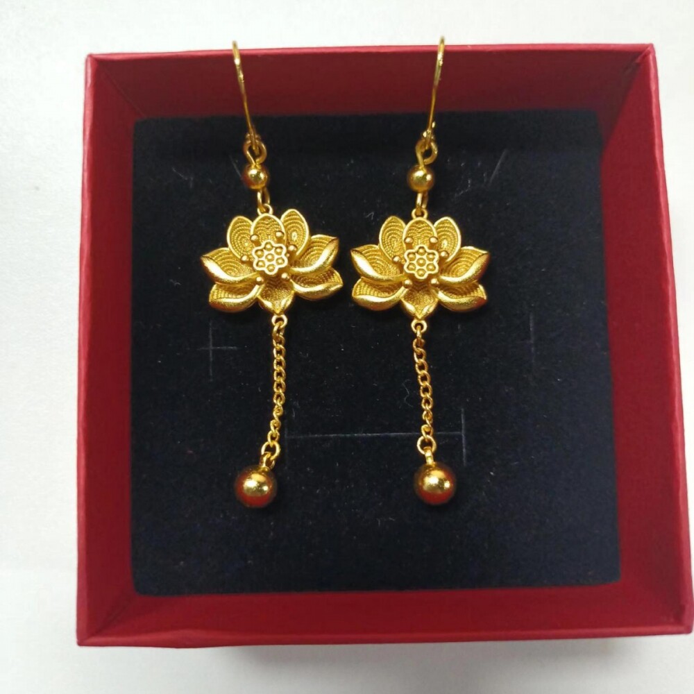 黄金色花丝莲花精致古法耳坠耳环