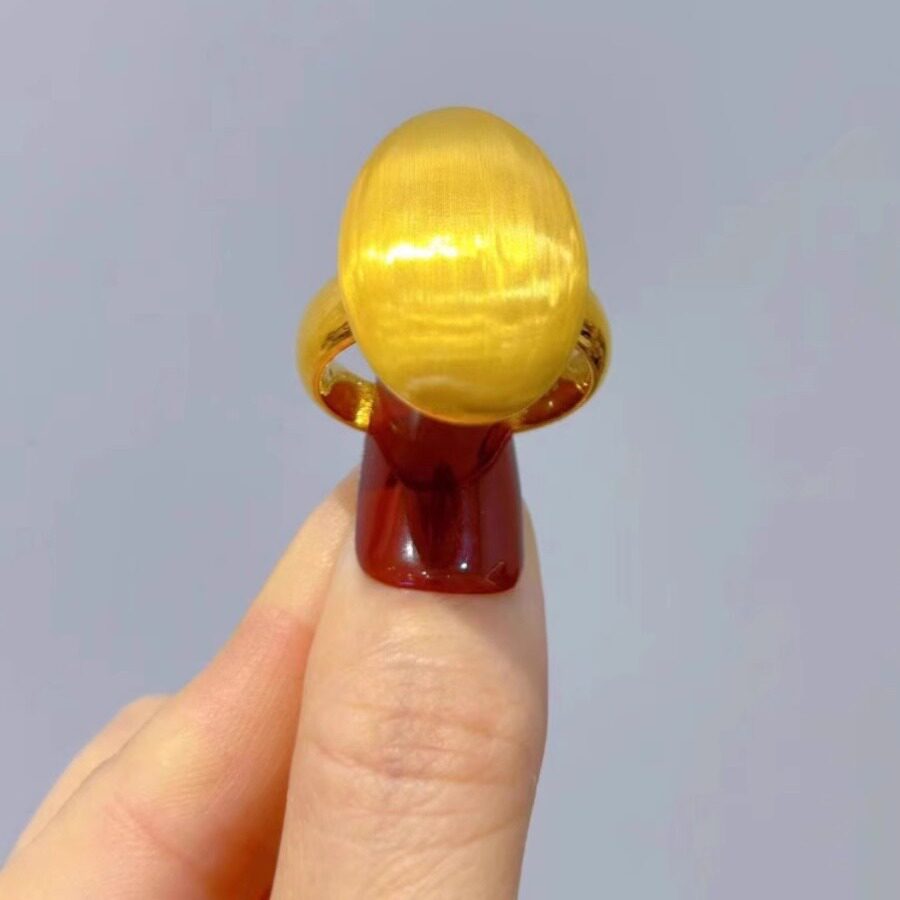 黄金色鸽子蛋戒指女镀18k金ins风