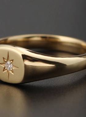 北极星印章戒指徽章尾戒男金色银