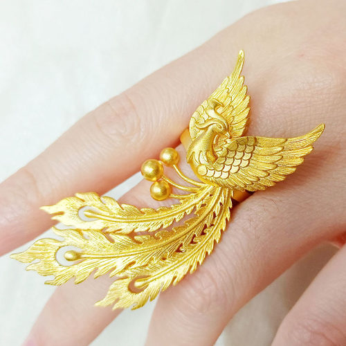花边戒指古法凤凰婚嫁活口戒可调