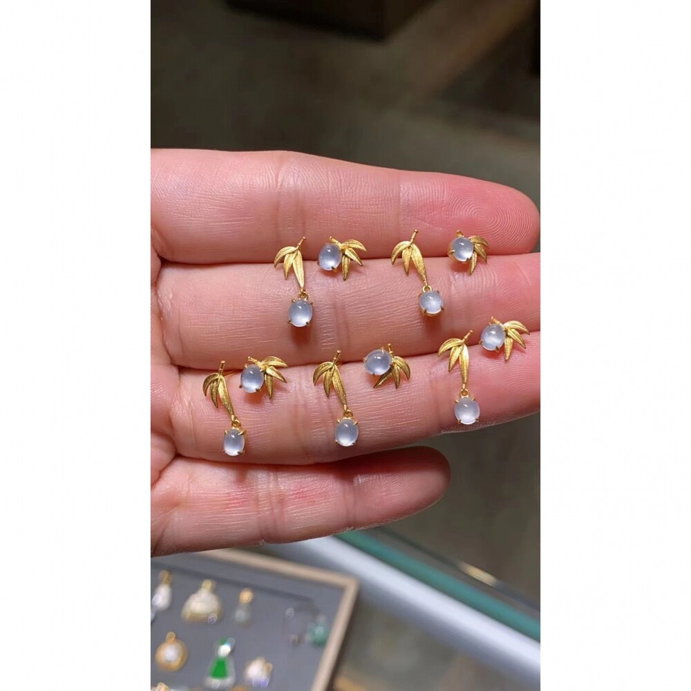新中式竹节耳钉翡翠色精致高级感