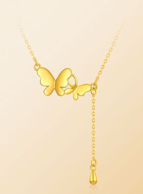 金色蝴蝶吊坠项链女新款轻奢小众