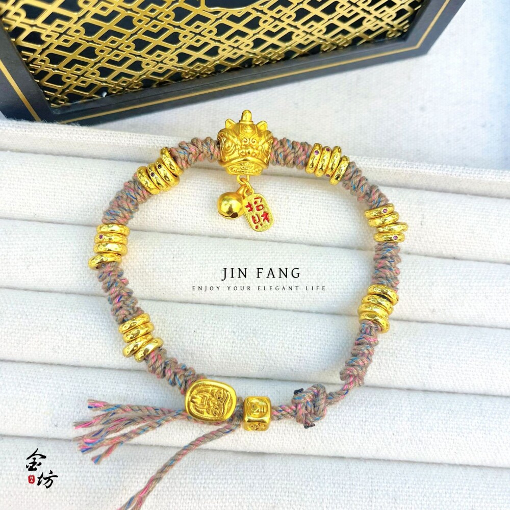 久不掉色沙金999醒狮盘缠手链diy
